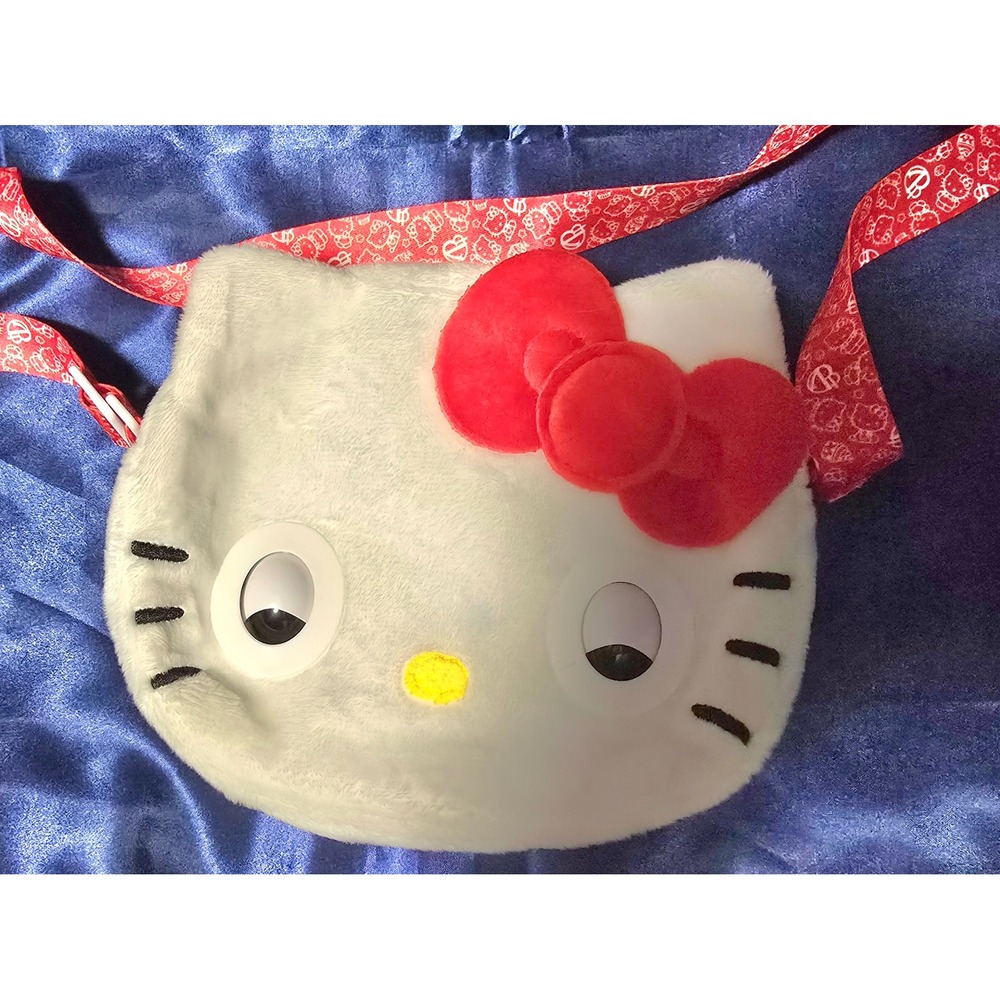 Sanrio Hello Kitty Plush Crossbody Bag Googly Eyes White Red Faux Fur Purse
